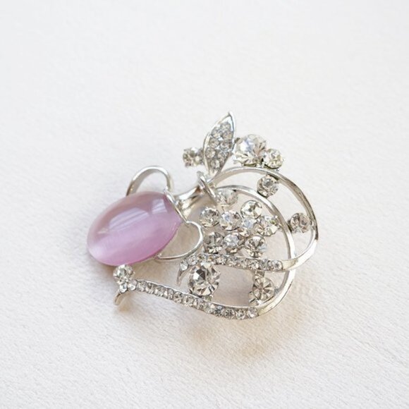 4/$25 Rhinestone & Cat Eye Stone Flower Decor Brooch - Picture 2 of 5